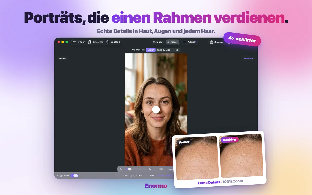 Enormo stellt Details in einem Porträt wieder her