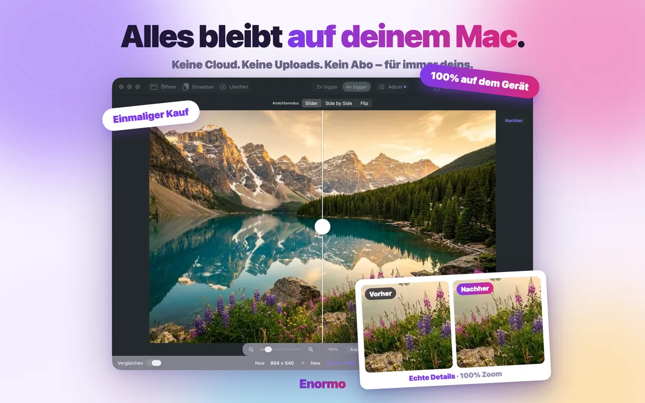 Enormo verarbeitet Fotos privat auf einem Mac