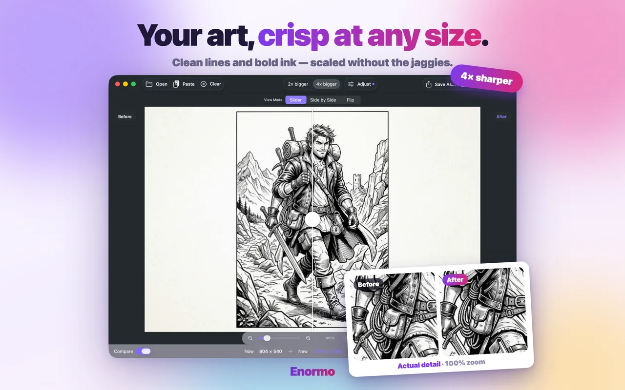 Enormo upscaling an illustration