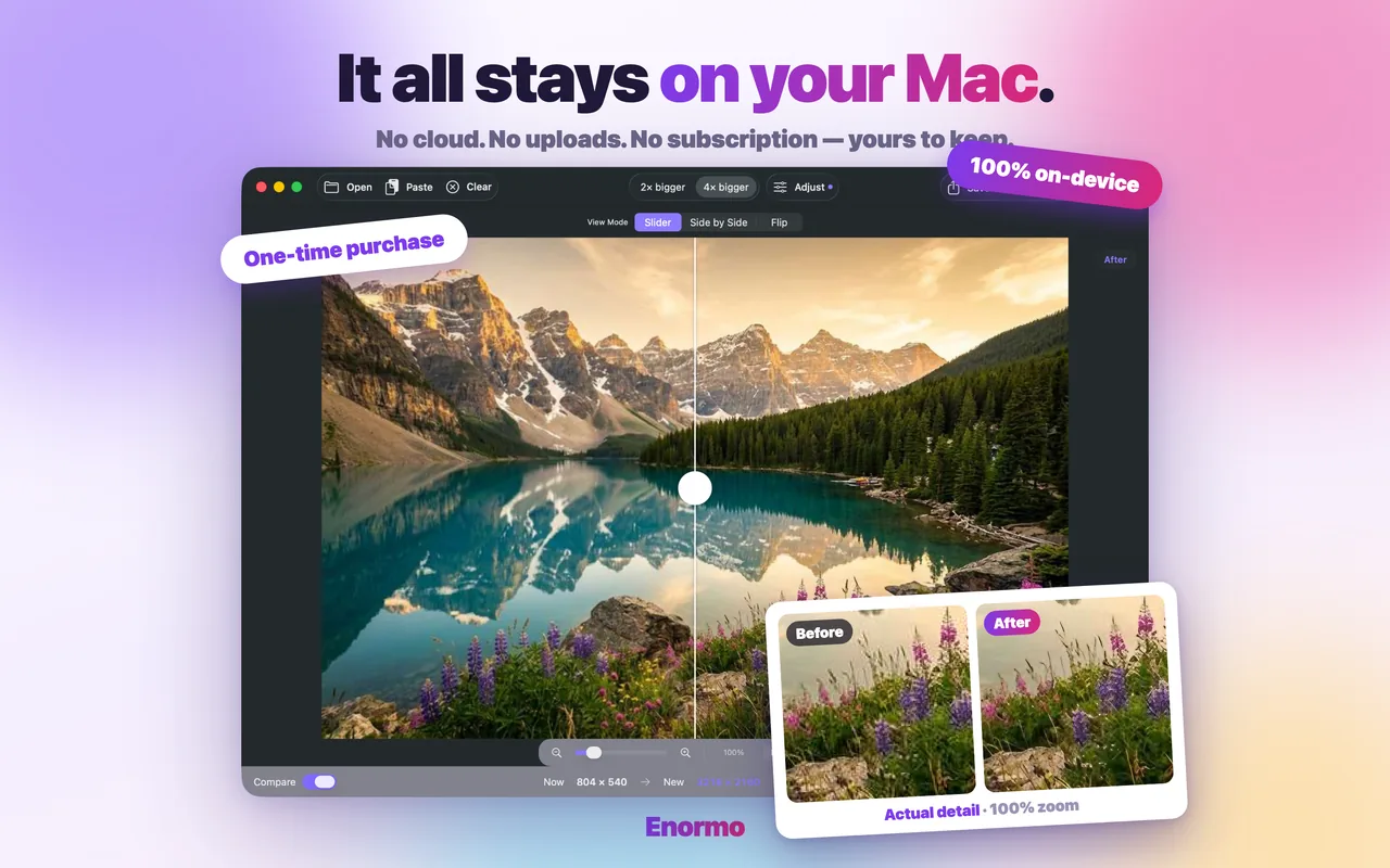 Enormo processing photos privately on a Mac