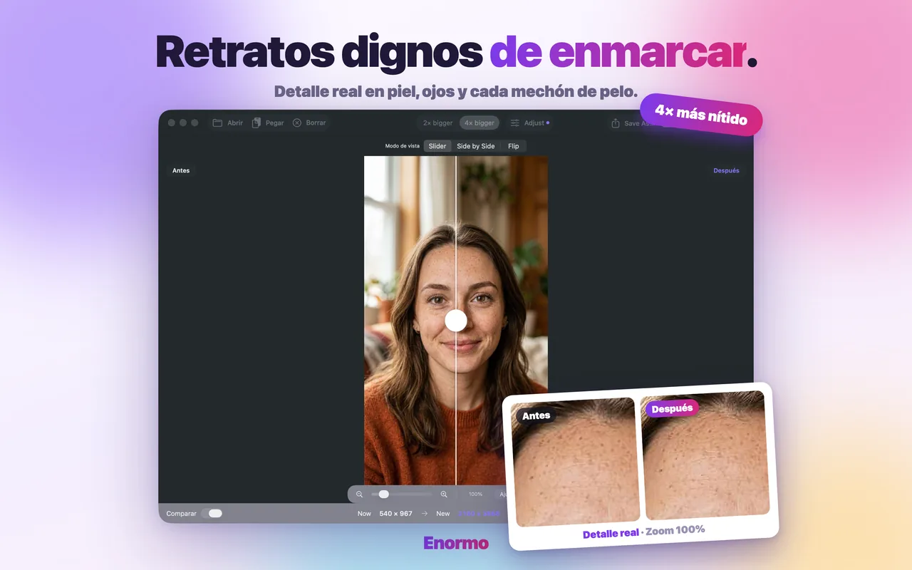 Enormo restaurando el detalle de un retrato