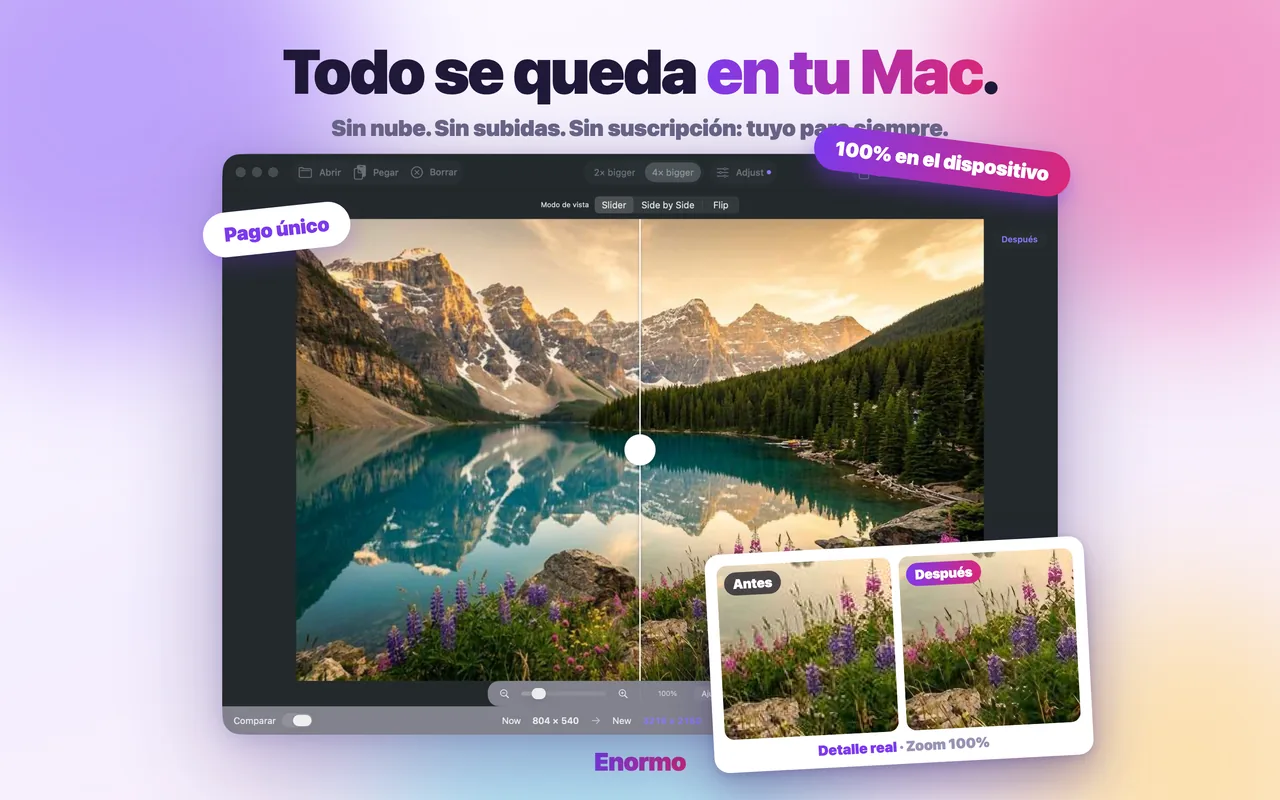 Enormo procesando fotos de forma privada en un Mac
