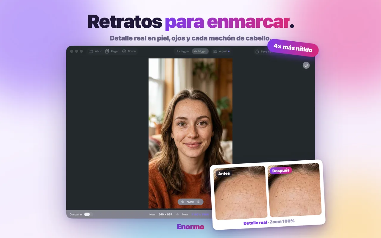 Enormo restaurando el detalle de un retrato