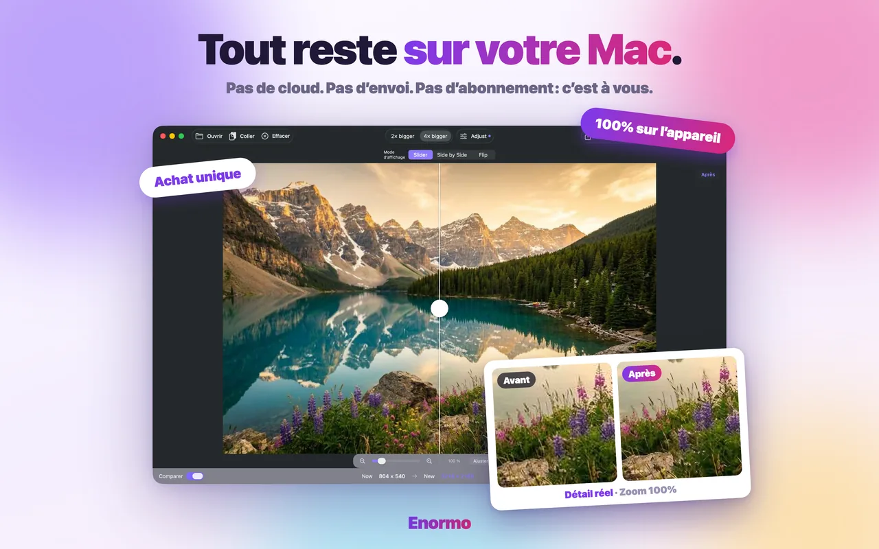 Enormo traite les photos en toute confidentialité sur un Mac