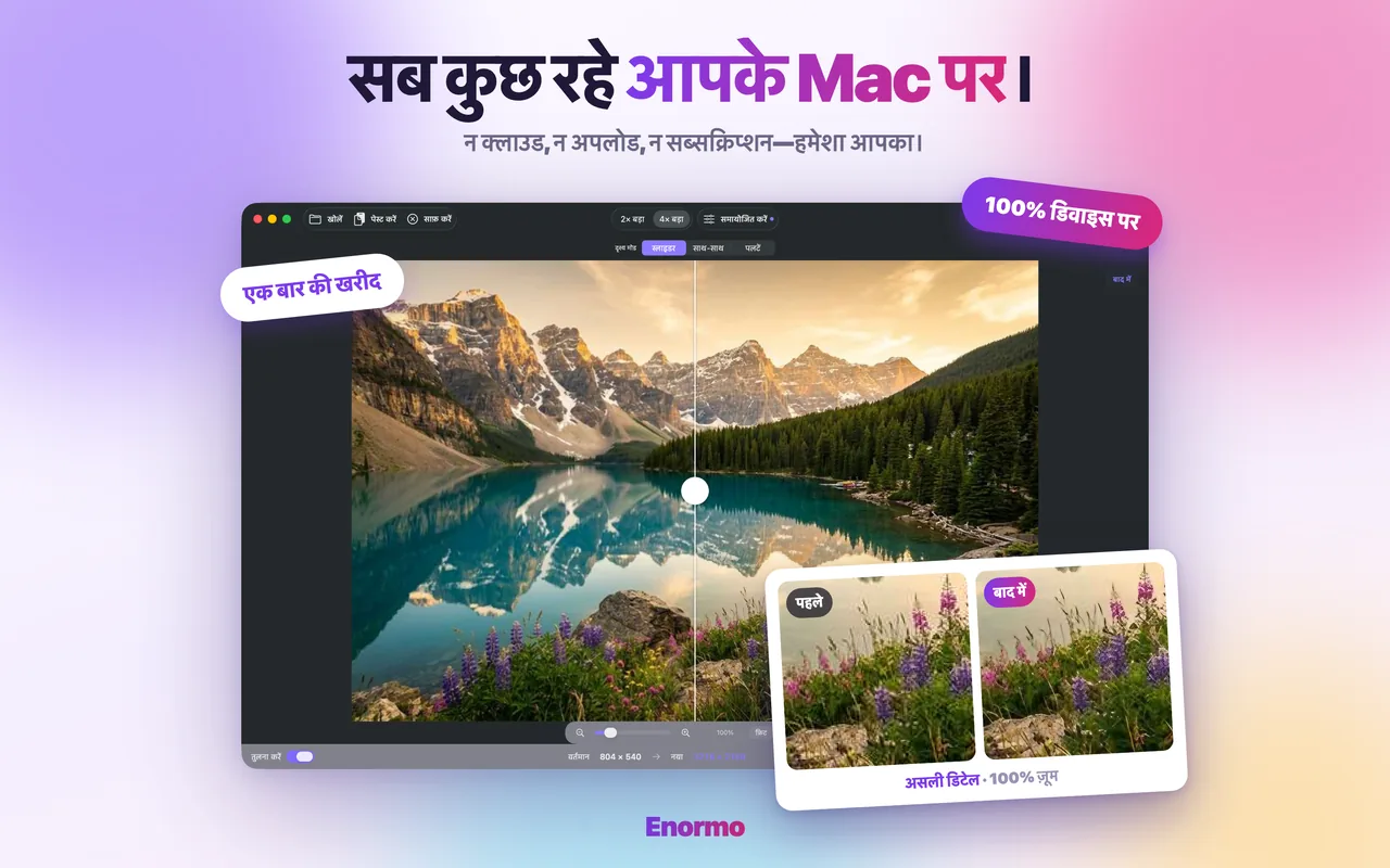 Enormo एक Mac पर प्राइवेट तरीके से फ़ोटो प्रोसेस कर रहा है