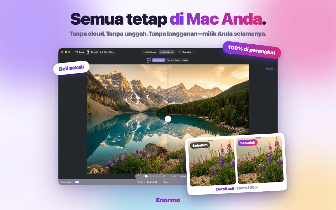 Enormo memproses foto secara privat di Mac